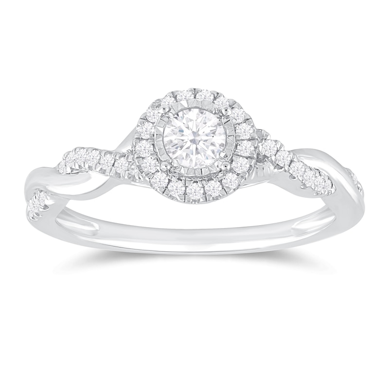 Main Image 1 of Engagement Ring 9ct White Gold 0.33ct Total Diamond Halo Ring