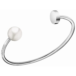 Calvin Klein Bubbly Stainless Steel & Simulated Pearl Open Bangle