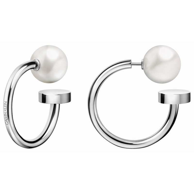 Main Image 1 of Calvin Klein Stainless Steel Pearl Bubbly 3/4 Hoop Earrings