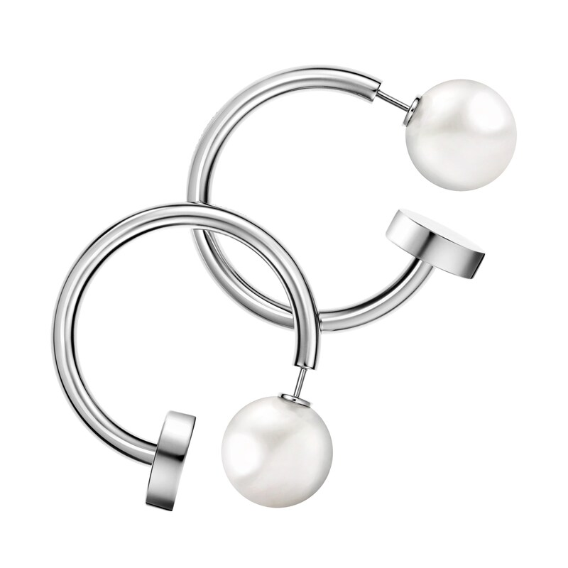 Calvin Klein Stainless Steel Pearl Bubbly 3/4 Hoop Earrings