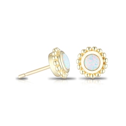 9ct Yellow Gold Created Opal Birthstone Stud Earrings