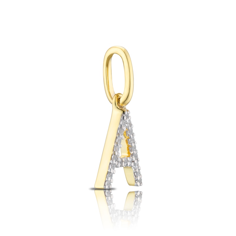 9ct Yellow Gold Diamond Initial A Pendant Charm