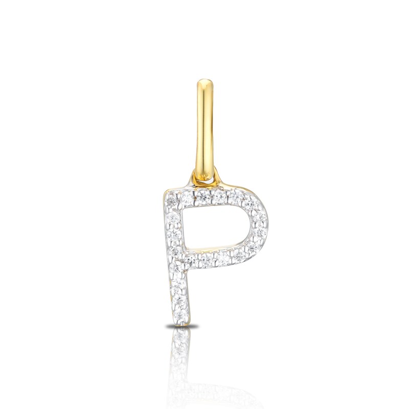 9ct Yellow Gold Diamond Initial P Pendant Charm