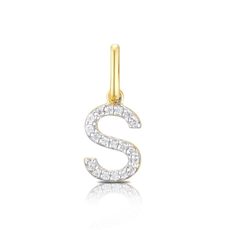 9ct Yellow Gold Diamond Initial S Pendant Charm