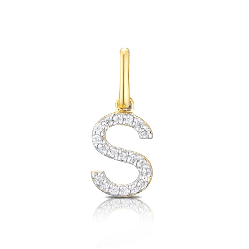 9ct Yellow Gold Diamond Initial S Pendant Charm