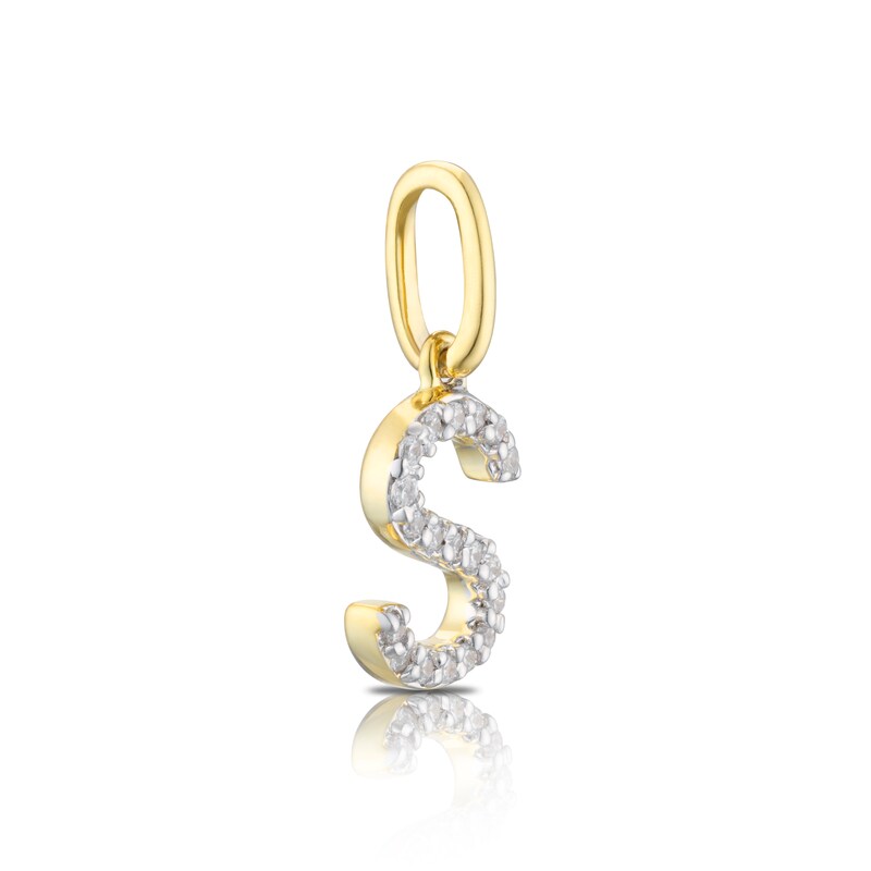 9ct Yellow Gold Diamond Initial S Pendant Charm