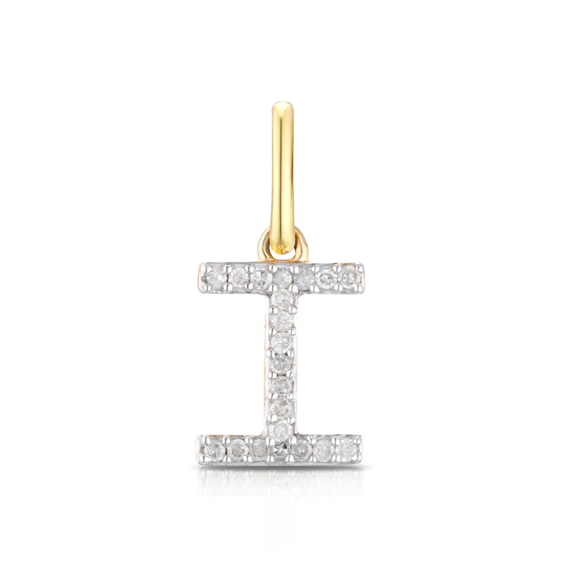 9ct Yellow Gold Diamond Initial I Pendant Charm