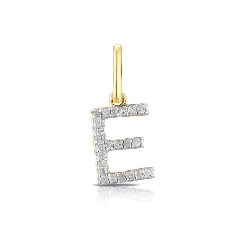 9ct Yellow Gold Diamond Initial E Pendant Charm