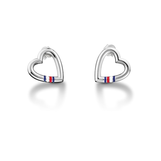 Tommy Hilfiger Open Heart Silver Tone Stud Earrings