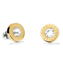 Tommy Hilfiger Crystal Logo Gold Tone Stud Earrings