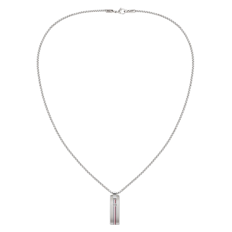 Tommy Hilfiger Logo Silver Tone Dog Tag Necklace