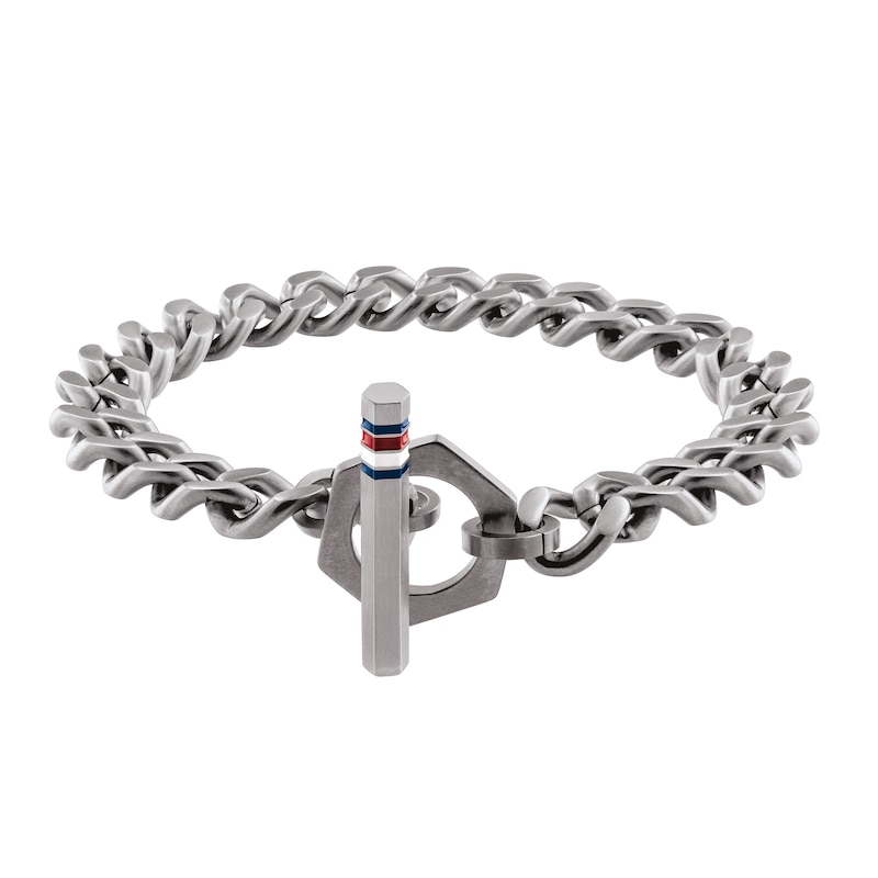 Tommy Hilfiger Logo Silver Tone Toggle Chain Bracelet