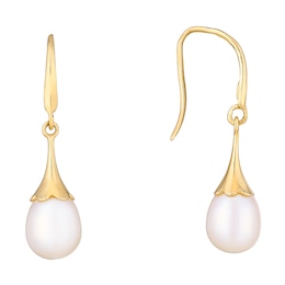 9ct Yellow Gold Pearl Flute Drop Earrings