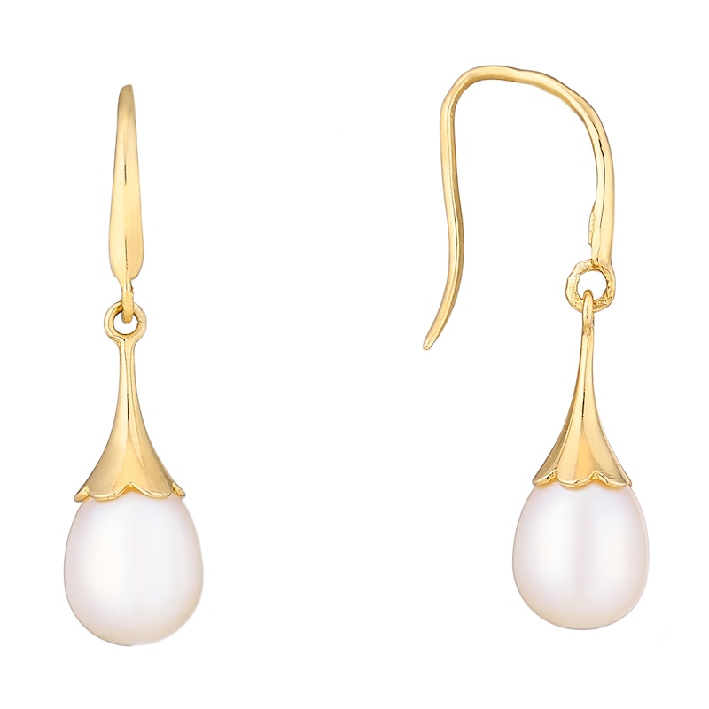Main Image 1 of 9ct Yellow Gold Pearl Flute Drop Earrings