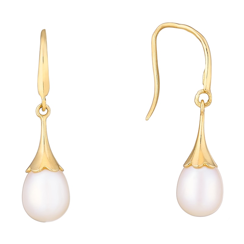 9ct Yellow Gold Pearl Flute Drop Earrings