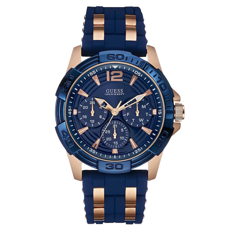 Guess Men's Chrono Dial Blue Silicone Strap Watch