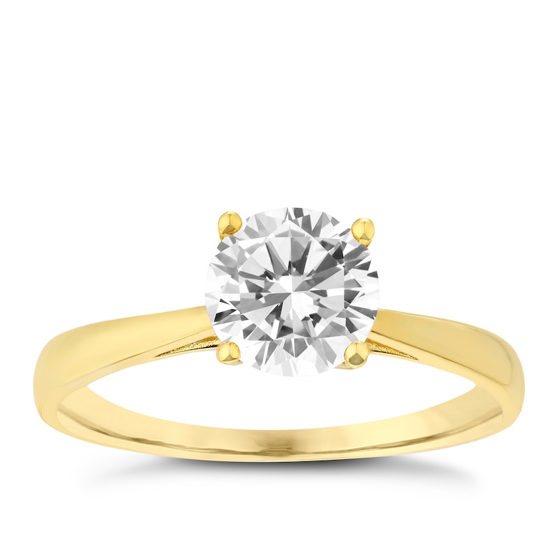 Main Image 1 of 9ct Yellow Gold 6.5mm Cubic Zirconia Solitaire Ring