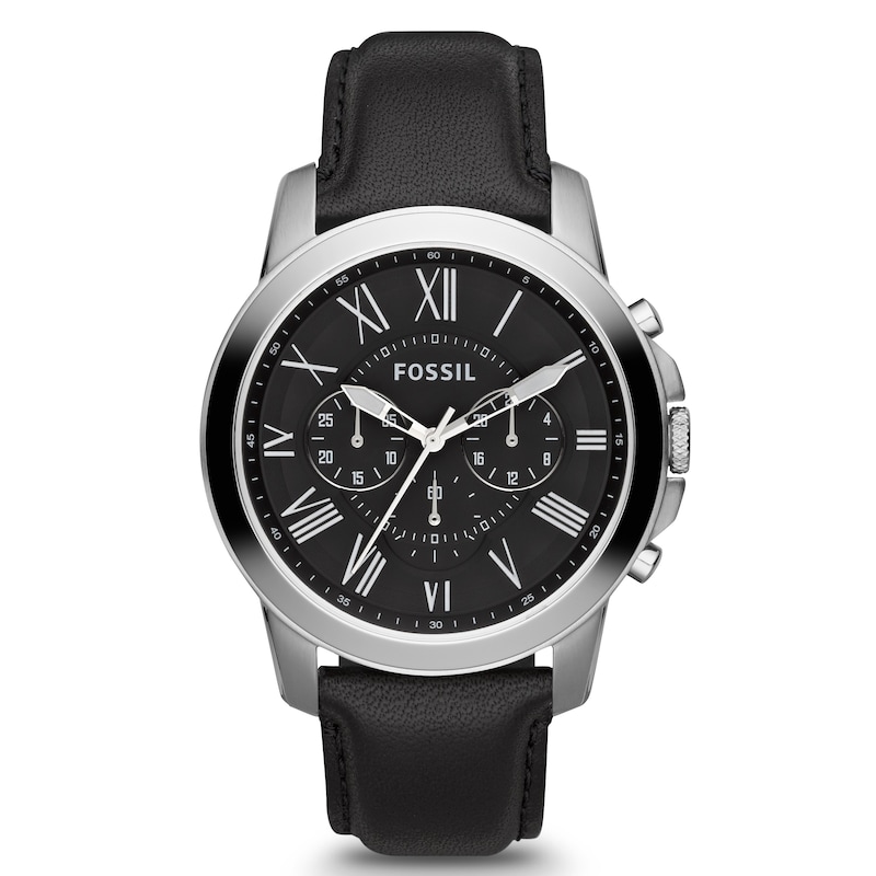 Main Image 1 of Fossil Men's Silver Tone Black Leather Strap Watch