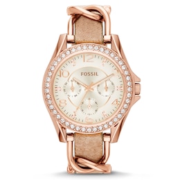 Fossil Ladies' Rose Gold Tone Leather Strap Watch