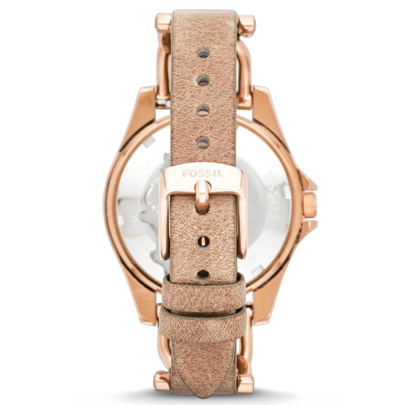Fossil Ladies' Rose Gold Tone Leather Strap Watch