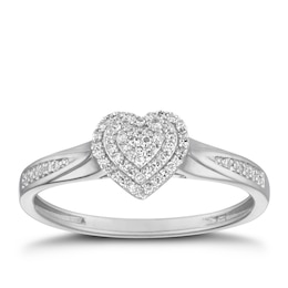 Silver 0.10ct Total Diamond Heart Cluster Ring