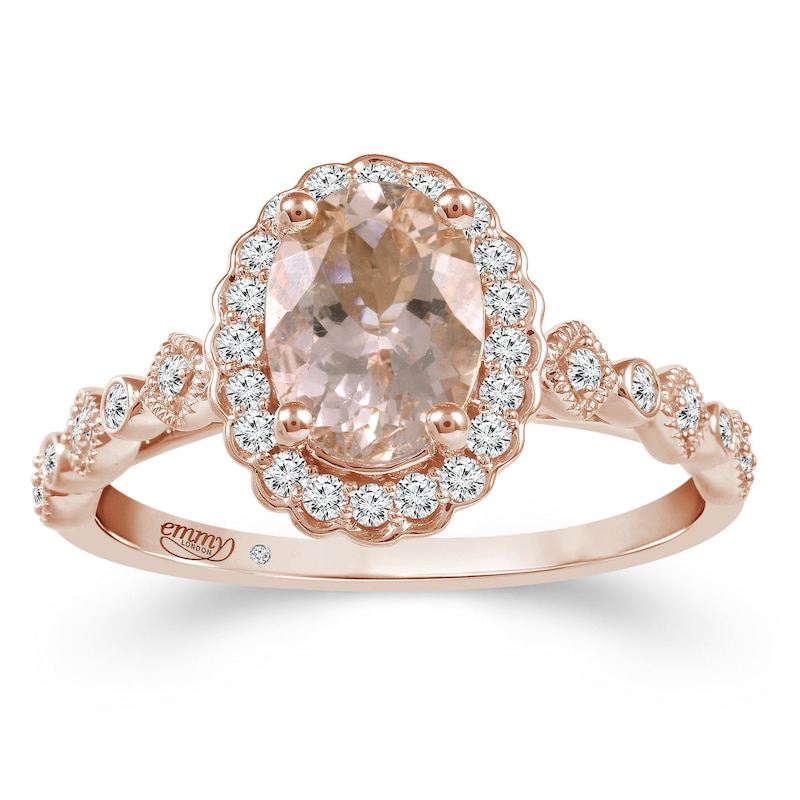 Emmy London 18ct Rose Gold Morganite 0.20ct Diamond Ring