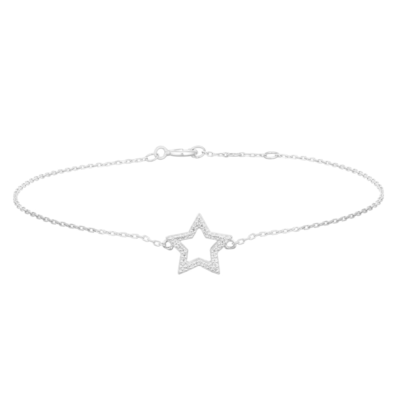 Main Image 1 of Sterling Silver Diamond Open Star Bracelet