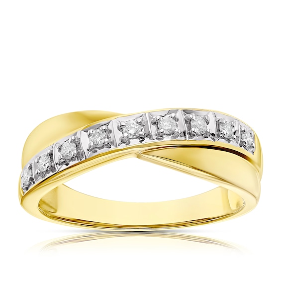 Engagement Ring 9ct Yellow Gold Crossover 0.12ct Diamond Ring