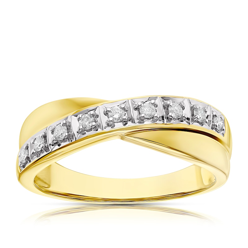 Main Image 1 of 9ct Yellow Gold 0.12ct Diamond Crossover Ring