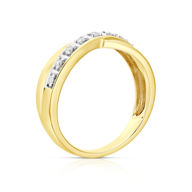 Main Image 3 of 9ct Yellow Gold 0.12ct Diamond Crossover Ring