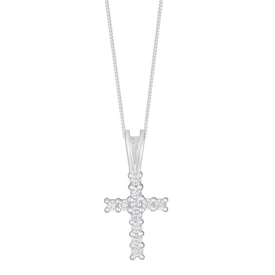Sterling Silver & Cubic Zirconia Claw Set Cross Pendant