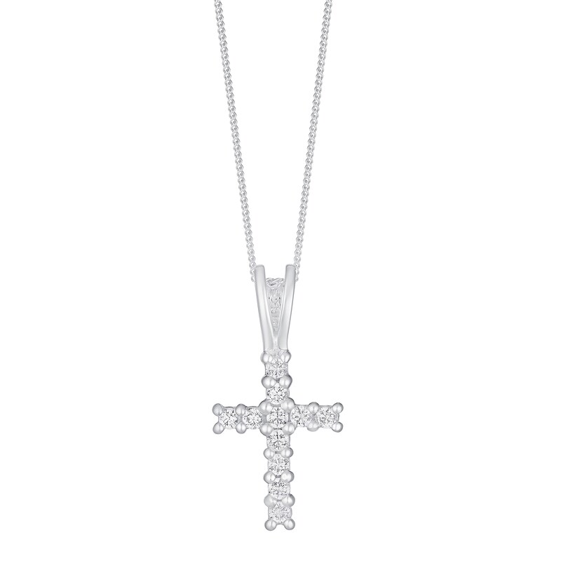 Main Image 1 of Sterling Silver & Cubic Zirconia Claw Set Cross Pendant