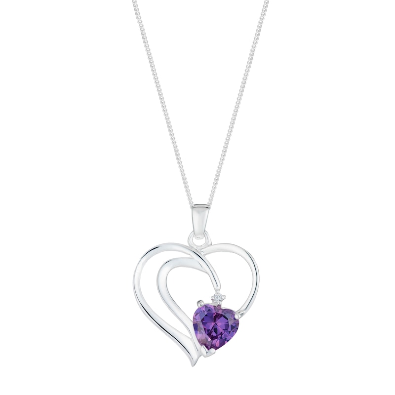 Sterling Silver & Purple Cubic Zirconia Twist Heart Pendant