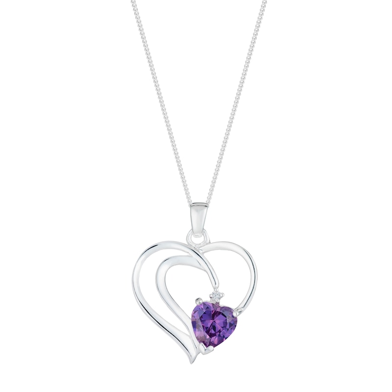 Main Image 1 of Sterling Silver & Purple Cubic Zirconia Twist Heart Pendant