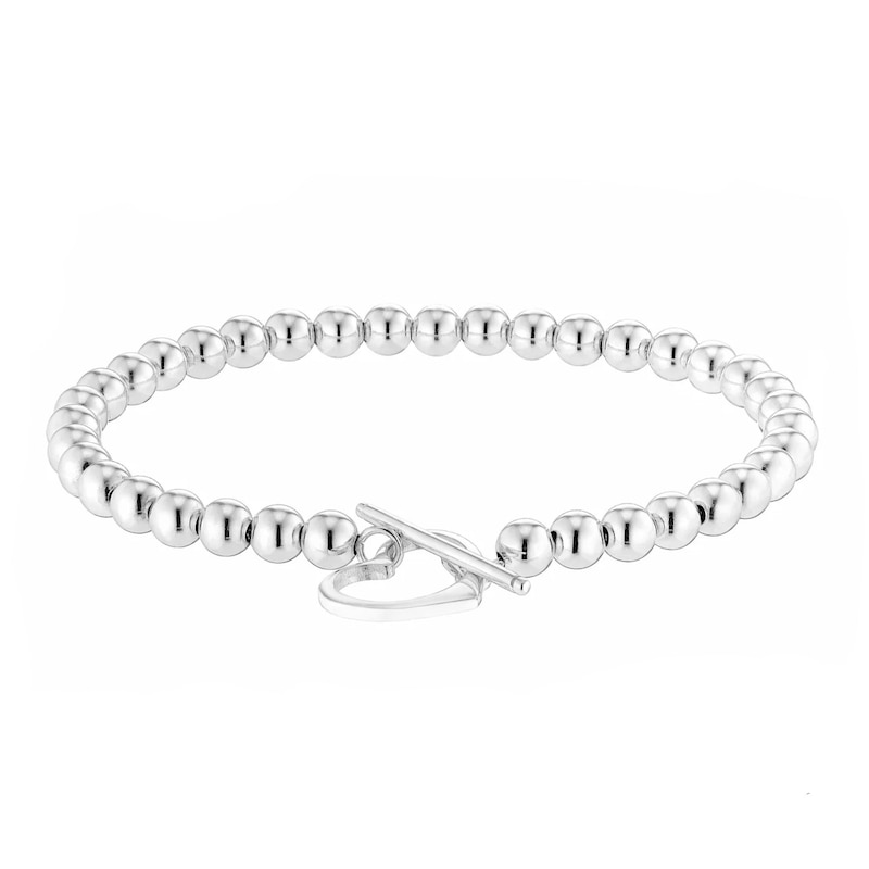 Sterling Silver Heart T-Bar Beaded Bracelet