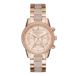 Michael Kors Ritz Ladies' Rose Gold Crystal Stainless Steel Bracelet Watch