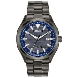 Citizen Eco-Drive Men's Blue Dial Grey IP Bracelet Watch