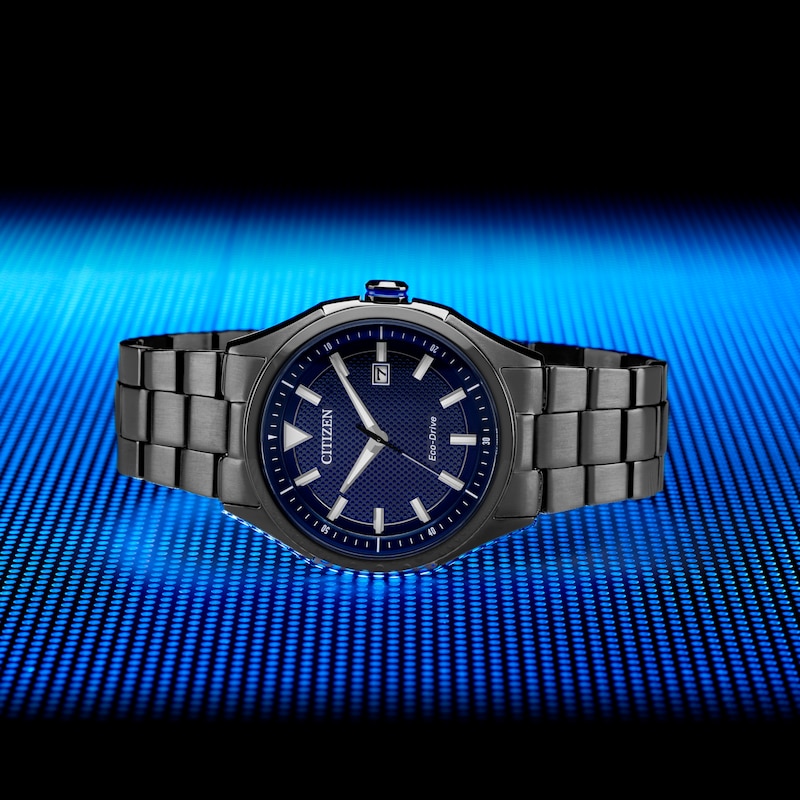 Main Image 4 of Citizen Eco-Drive Men's Blue Dial Grey IP Bracelet Watch