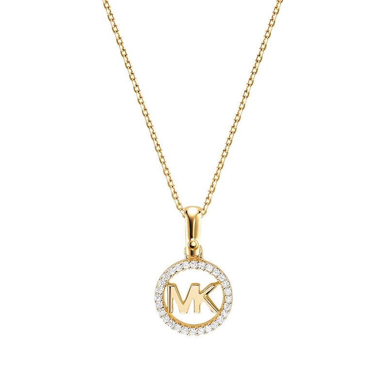 Michael Kors 14ct Gold Plated Pave MK Logo Necklace