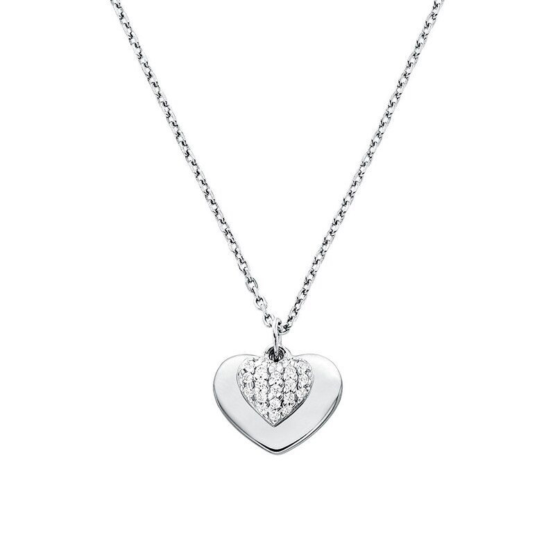 Michael Kors Sterling Silver CZ Duo Heart Necklace