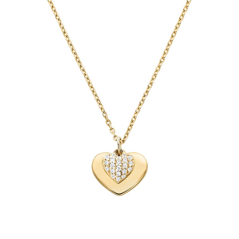 Michael Kors 14ct Gold Plated CZ Duo Heart Necklace
