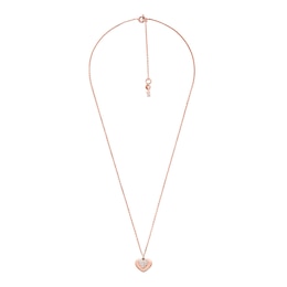 Michael Kors 14ct Rose Gold Plated CZ MK Heart Necklace.
