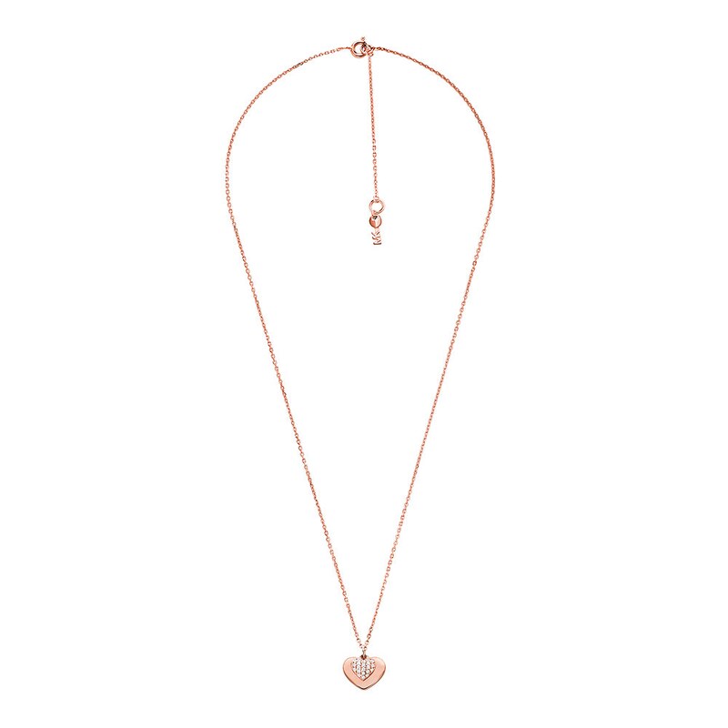 Main Image 1 of Michael Kors 14ct Rose Gold Plated CZ MK Heart Necklace.
