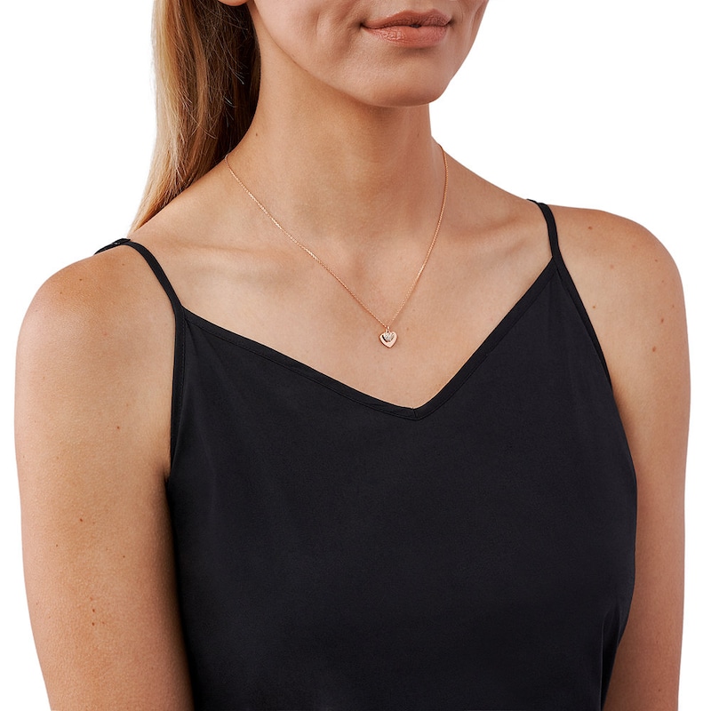 Main Image 3 of Michael Kors 14ct Rose Gold Plated CZ MK Heart Necklace.