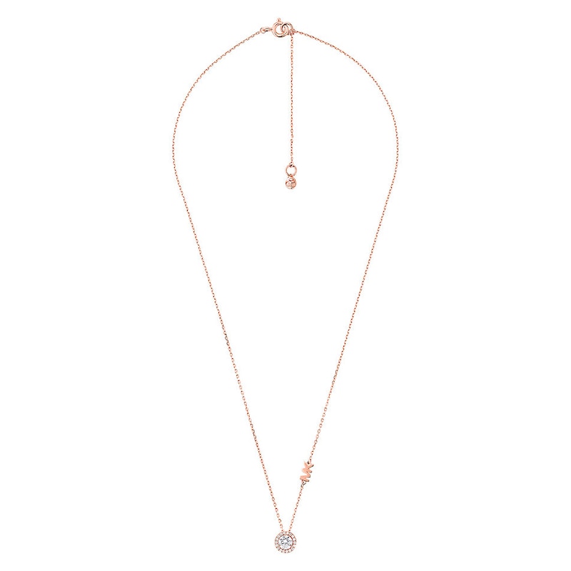 Michael Kors 14ct Rose Gold Plated CZ MK Pendant | H.Samuel