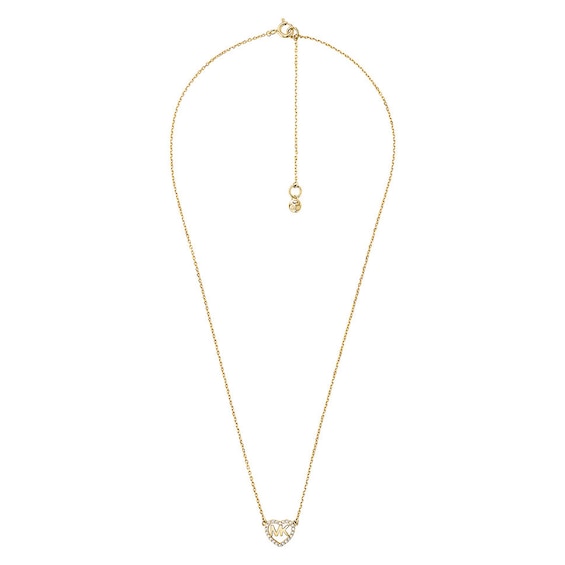 Michael Kors Love Yellow Gold Tone CZ Heart Necklace