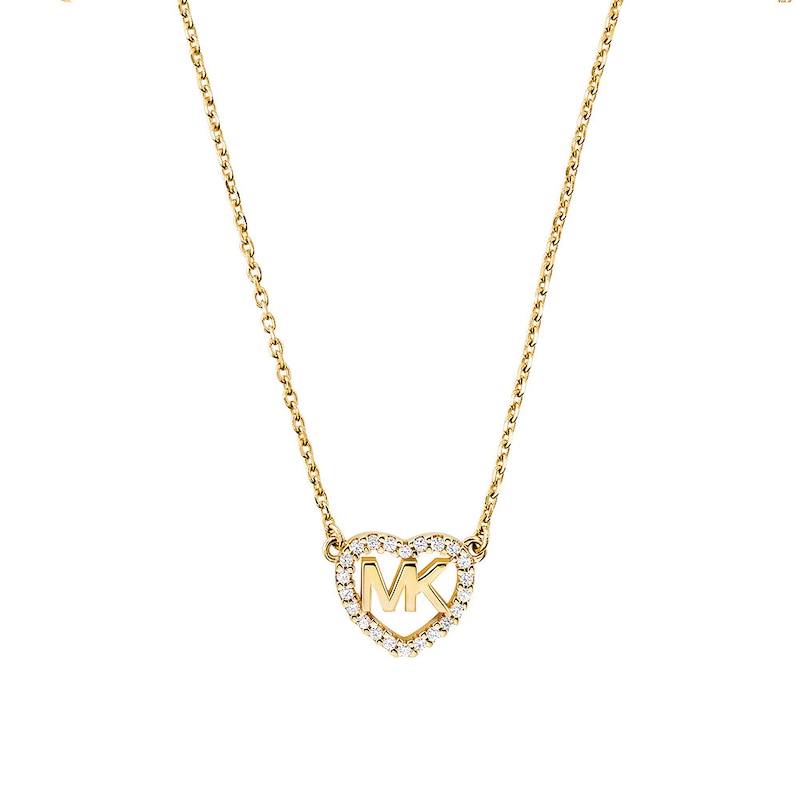 Michael Kors Love Yellow Gold Tone CZ Heart Necklace