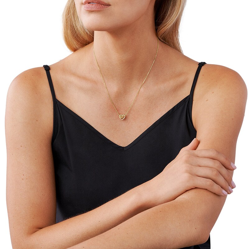 Main Image 3 of Michael Kors Love Yellow Gold Tone CZ Heart Necklace