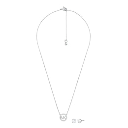 Michael Kors Sterling Silver CZ MK Logo Necklace