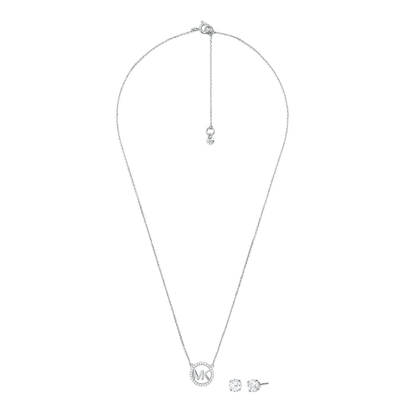 Michael Kors Sterling Silver CZ MK Logo Necklace